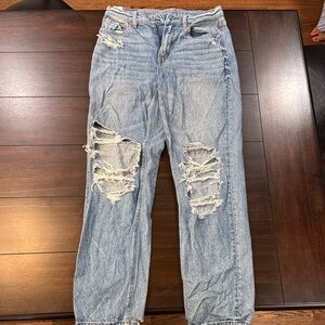 American Eagle Outfitters Ripped Boyfriend Jeans in Light Blue